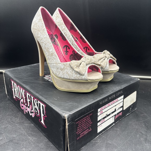 Iron Fist Shoes - IRON FIST Women Booze Cruise Stone Beige Platform Heel US Size 6 Bow Peep Toe